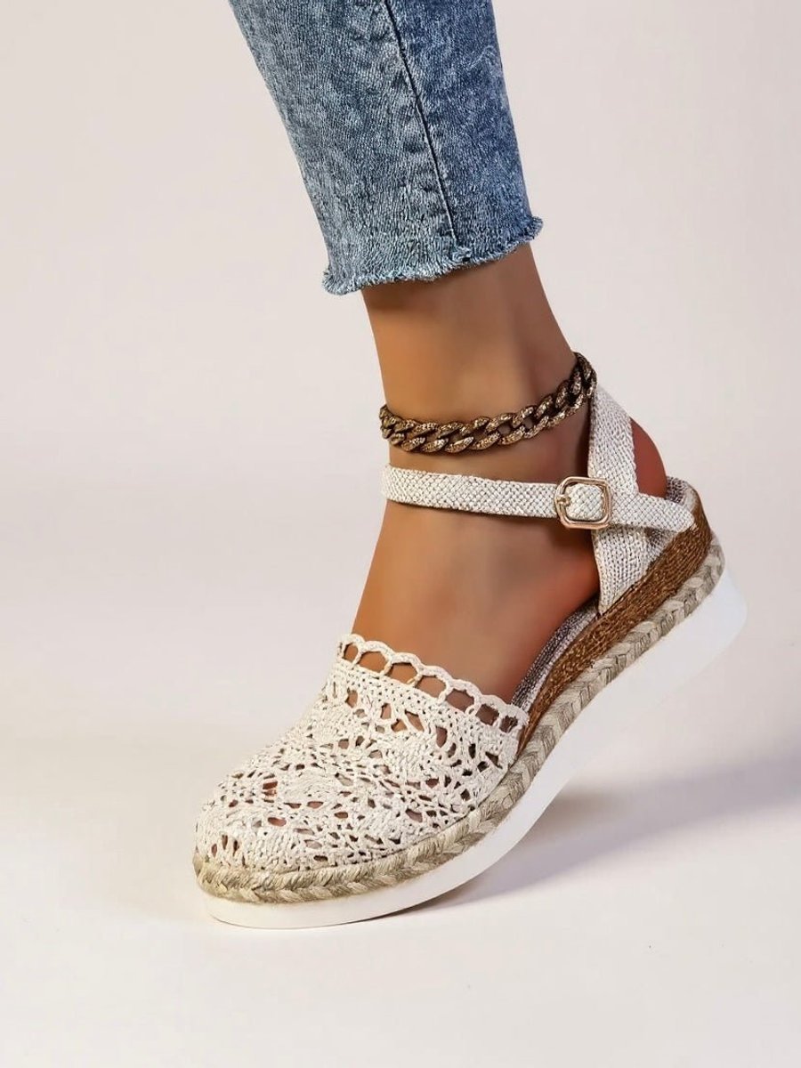 Dames Comfortabele Sandalen Boho Haakwerk Espadrille Enkelband