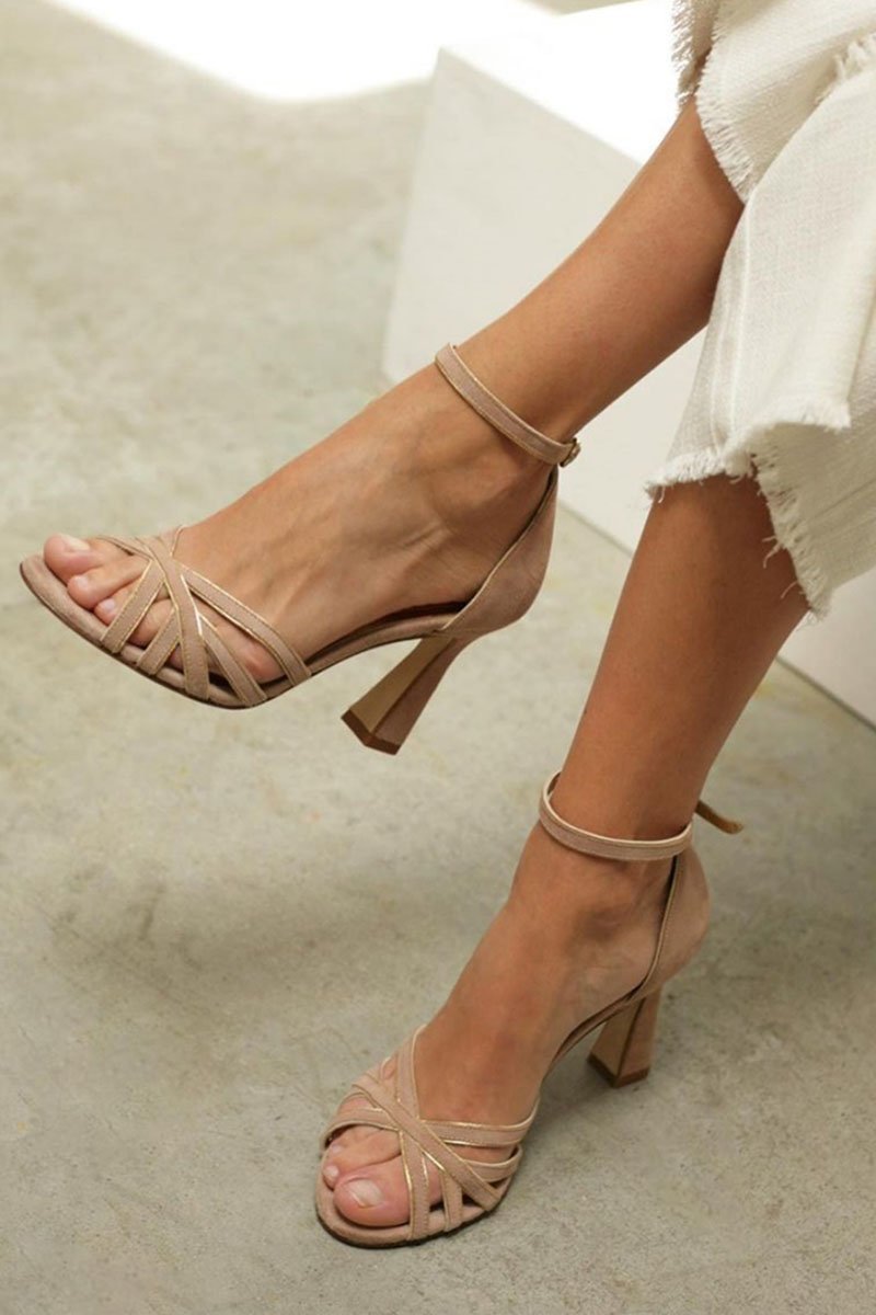 Dames Comfortabele Sandalen Enkelbandje Blokhak Strappy - Beige
