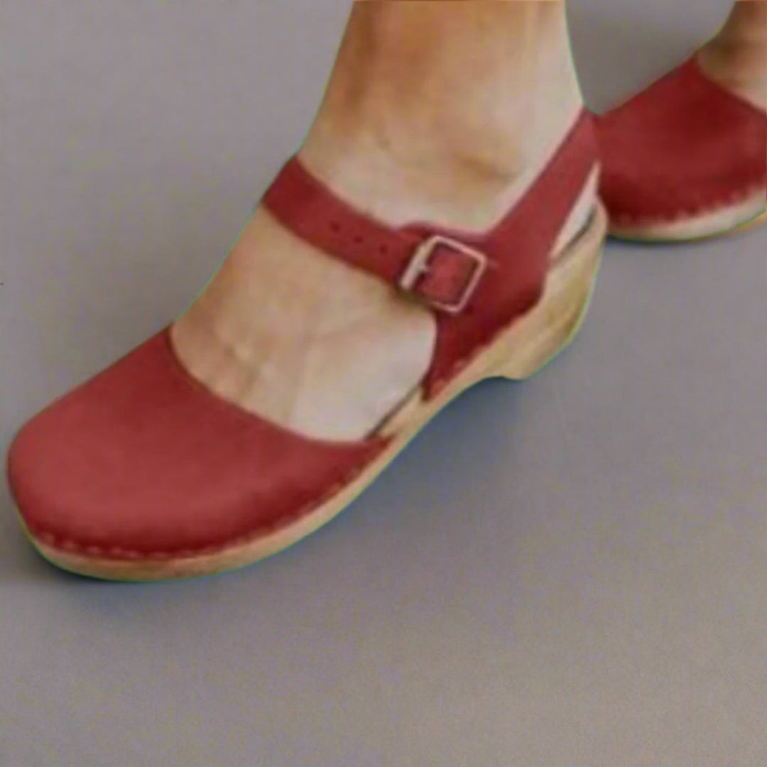 Dames Comfortabele Sandalen Gesloten Neus Houten Hak Enkelband Klompen - Red
