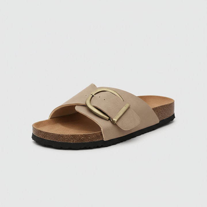 Dames Comfortable Sandals Brede Band Verstelbare Gesp Instappers - Classic Beige