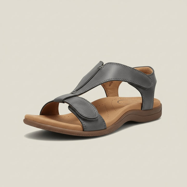 Dames Comfortable Sandals T-Strap Klittenband Open Teen - Charcoal Grey