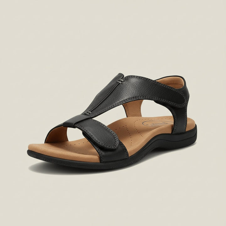 Dames Comfortable Sandals T-Strap Klittenband Open Teen - Jet Black