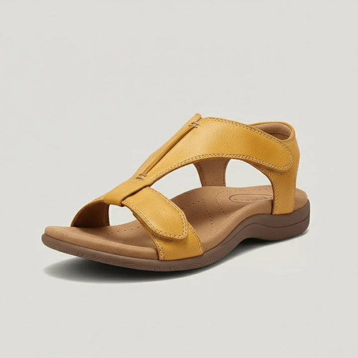 Dames Comfortable Sandals T-Strap Klittenband Open Teen - Mustard Yellow