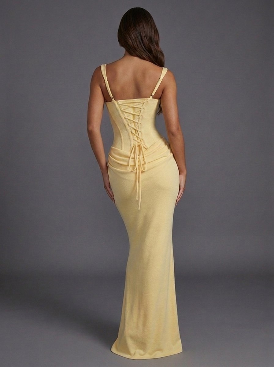 Dames Corset Vierkante Hals Gedrapeerde Maxi Avondjurk