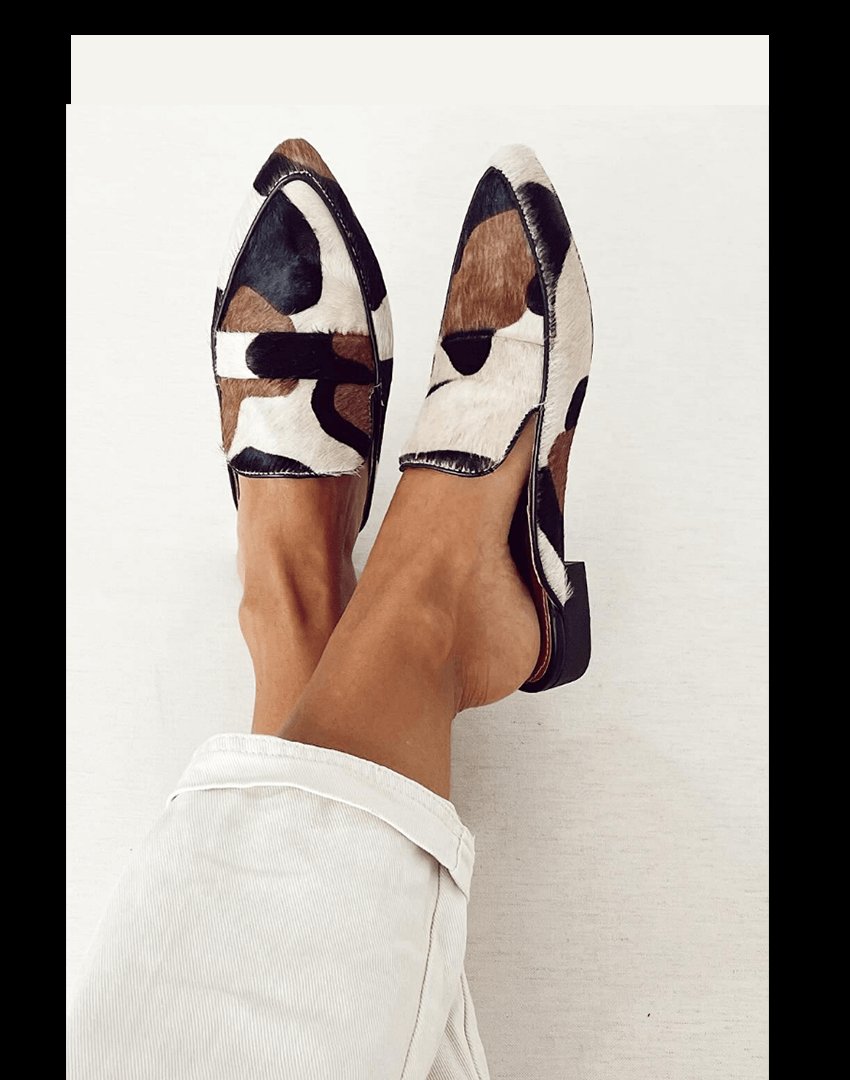 Dames Dierenprint Pony-Haar Instappers Loafers - Black/White