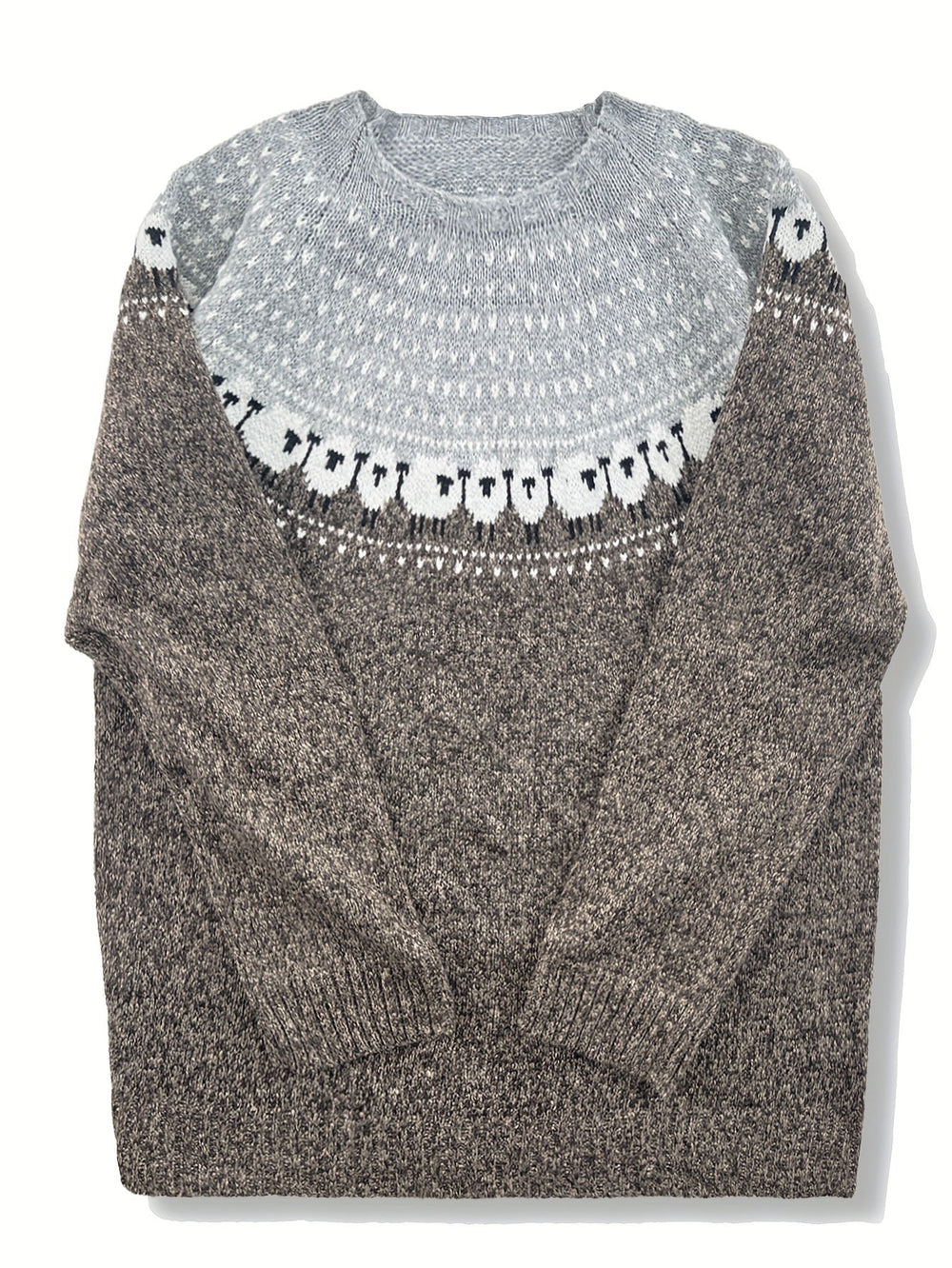 Dames Dikgebreide Schapenpatroon Jacquard Pullover Trui