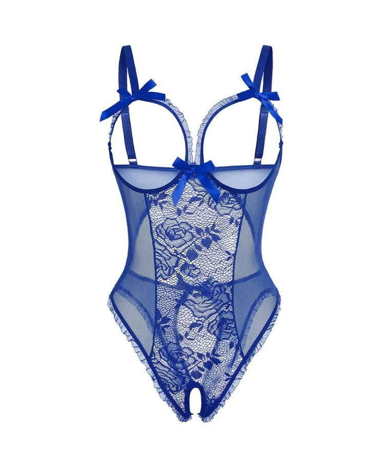 Dames Doorzichtige Mesh Mouwloze Bodysuit - Blue