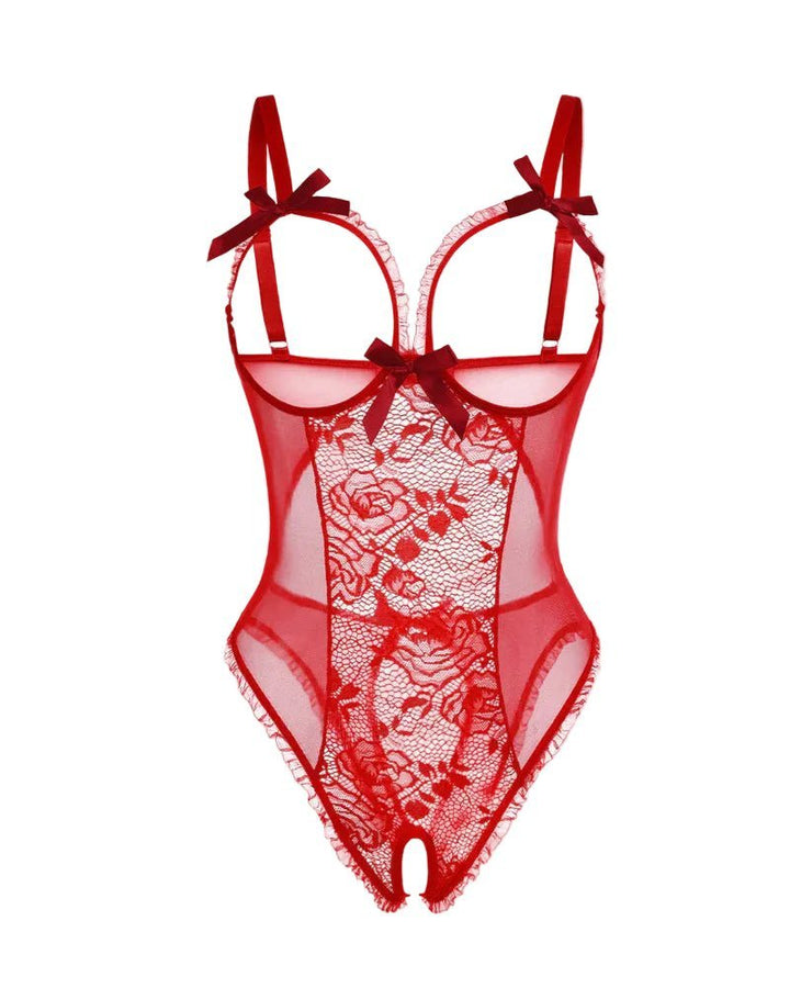 Dames Doorzichtige Mesh Mouwloze Bodysuit - Red