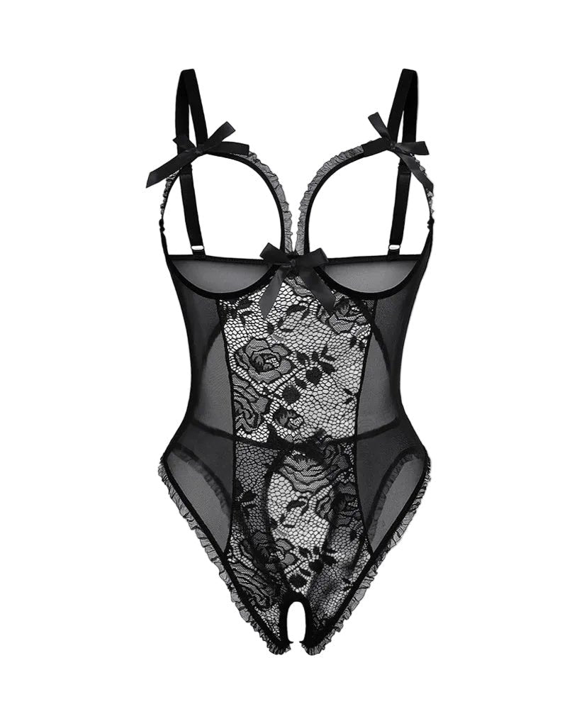 Dames Doorzichtige Mesh Mouwloze Bodysuit - Black