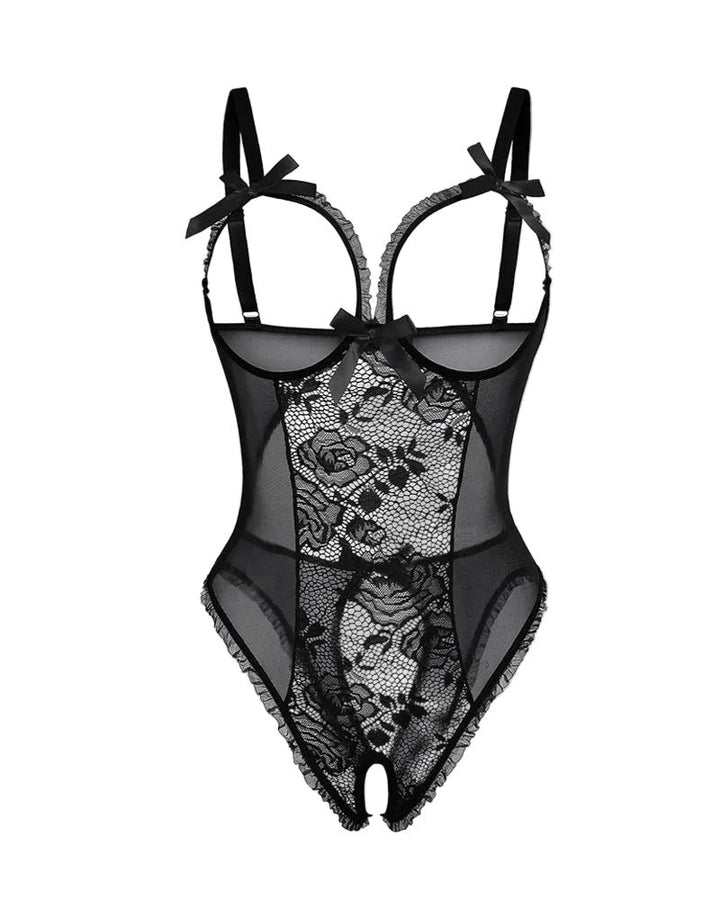 Dames Doorzichtige Mesh Mouwloze Bodysuit - Black