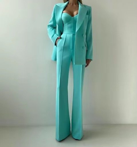 Dames Driedelige Blazer Set Corset Top Wijde Broek - Green