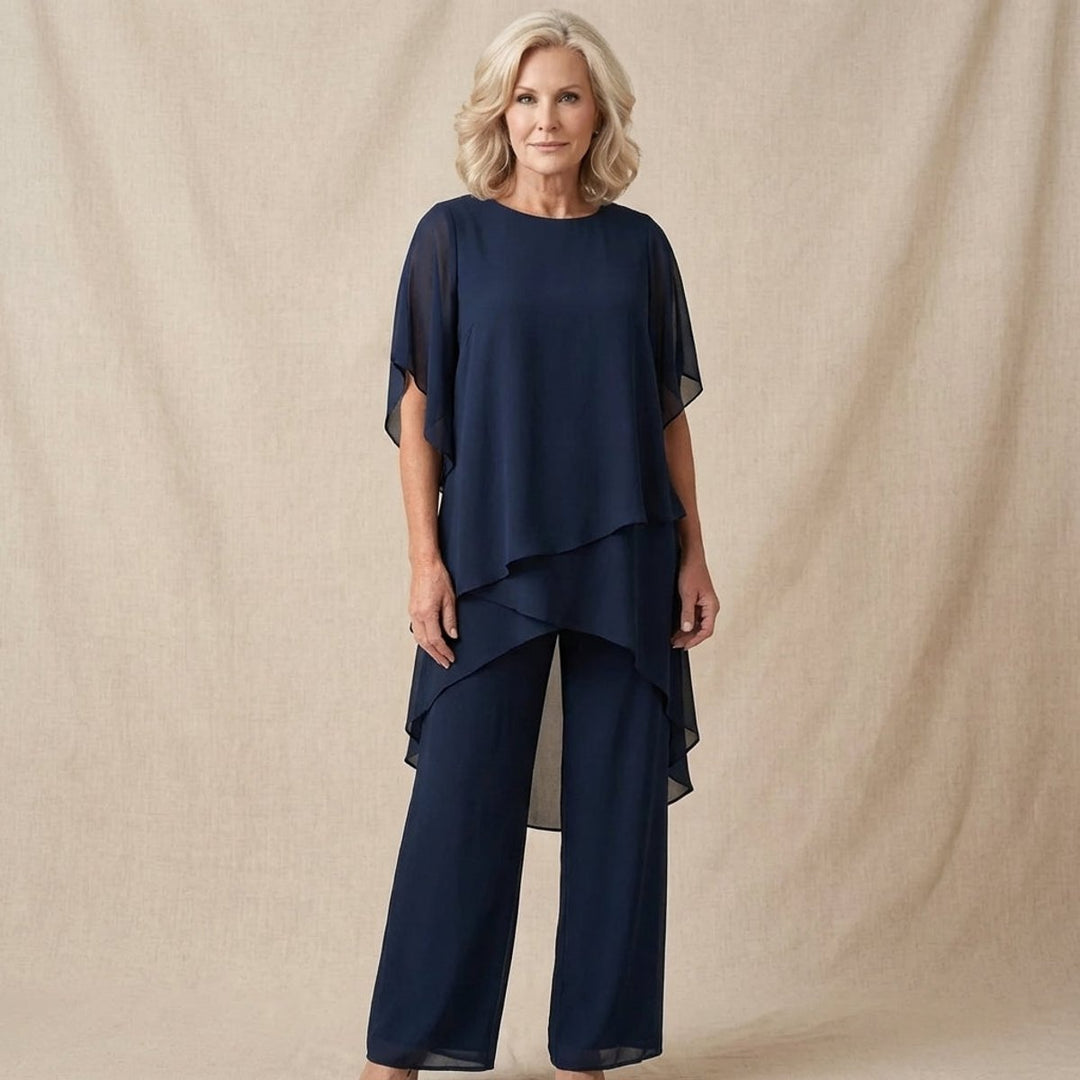 Dames Elegante Chiffon Gelaagde Broekpak Set