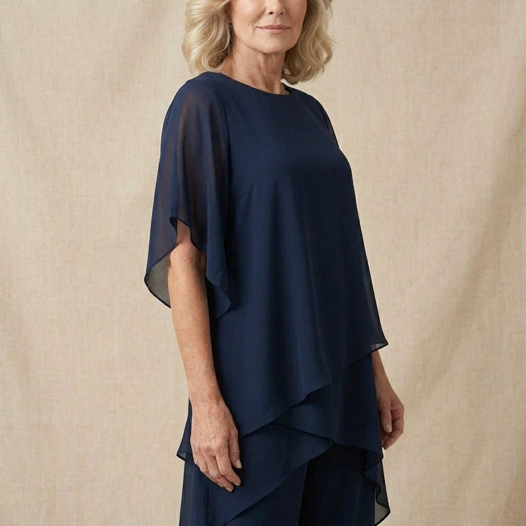 Dames Elegante Chiffon Gelaagde Broekpak Set
