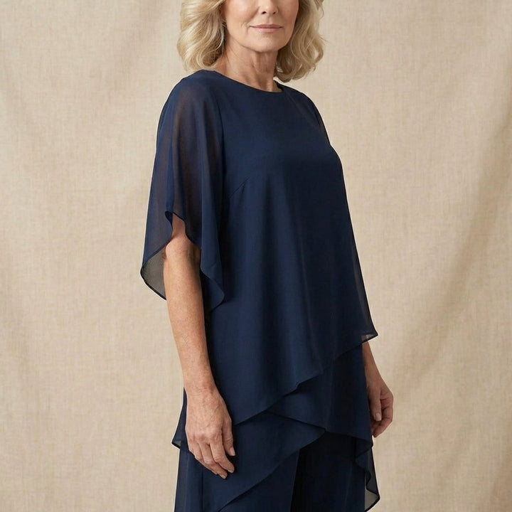 Dames Elegante Chiffon Gelaagde Broekpak Set
