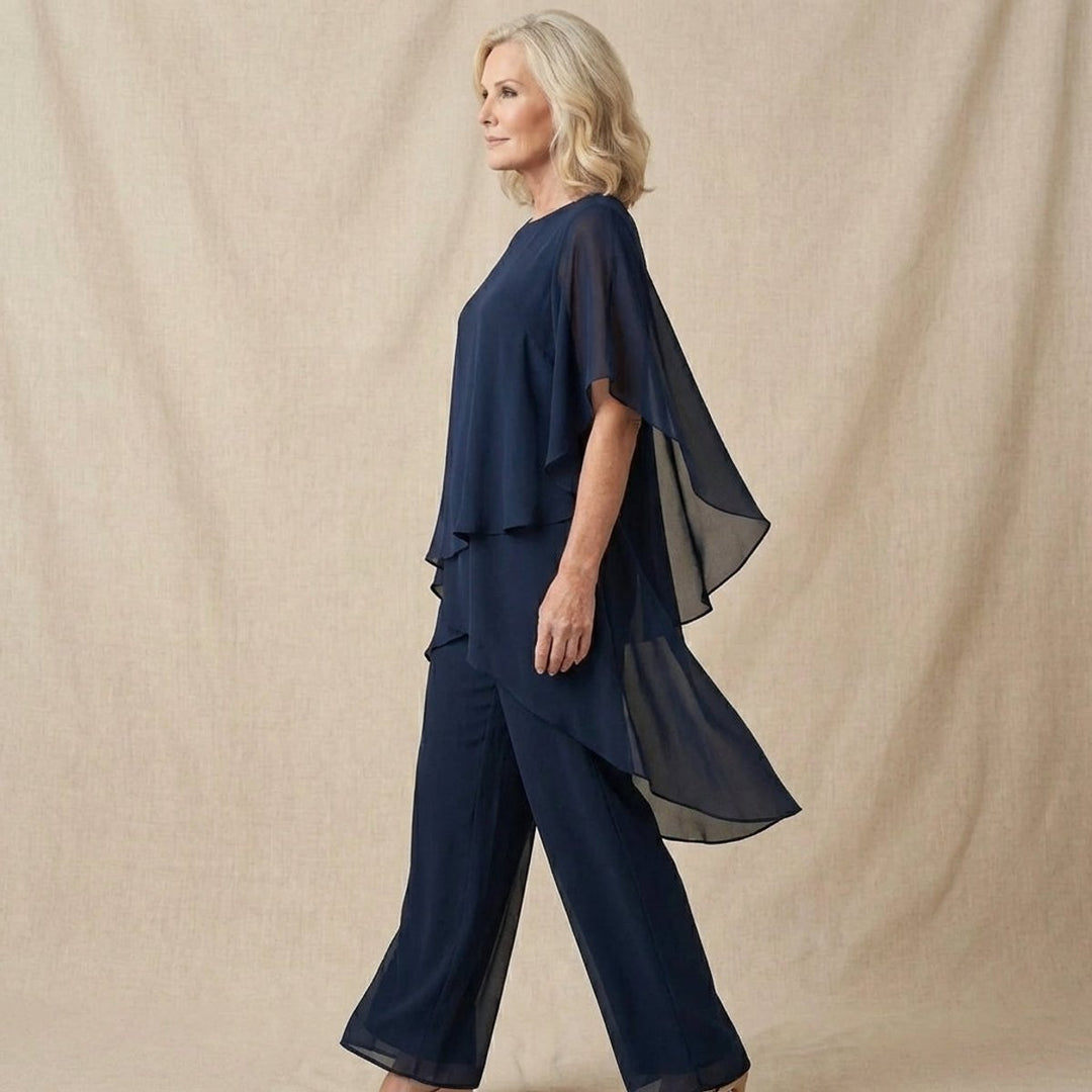 Dames Elegante Chiffon Gelaagde Broekpak Set