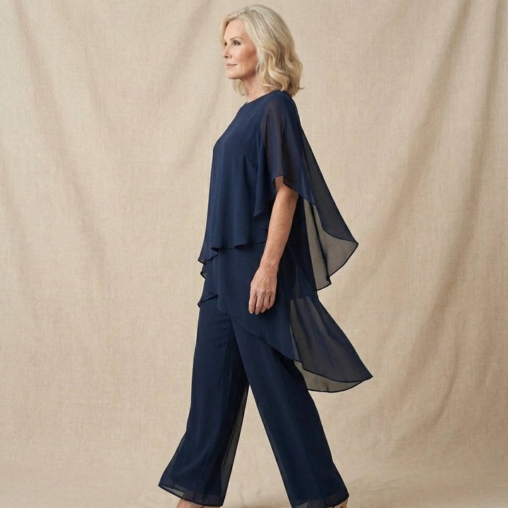 Dames Elegante Chiffon Gelaagde Broekpak Set