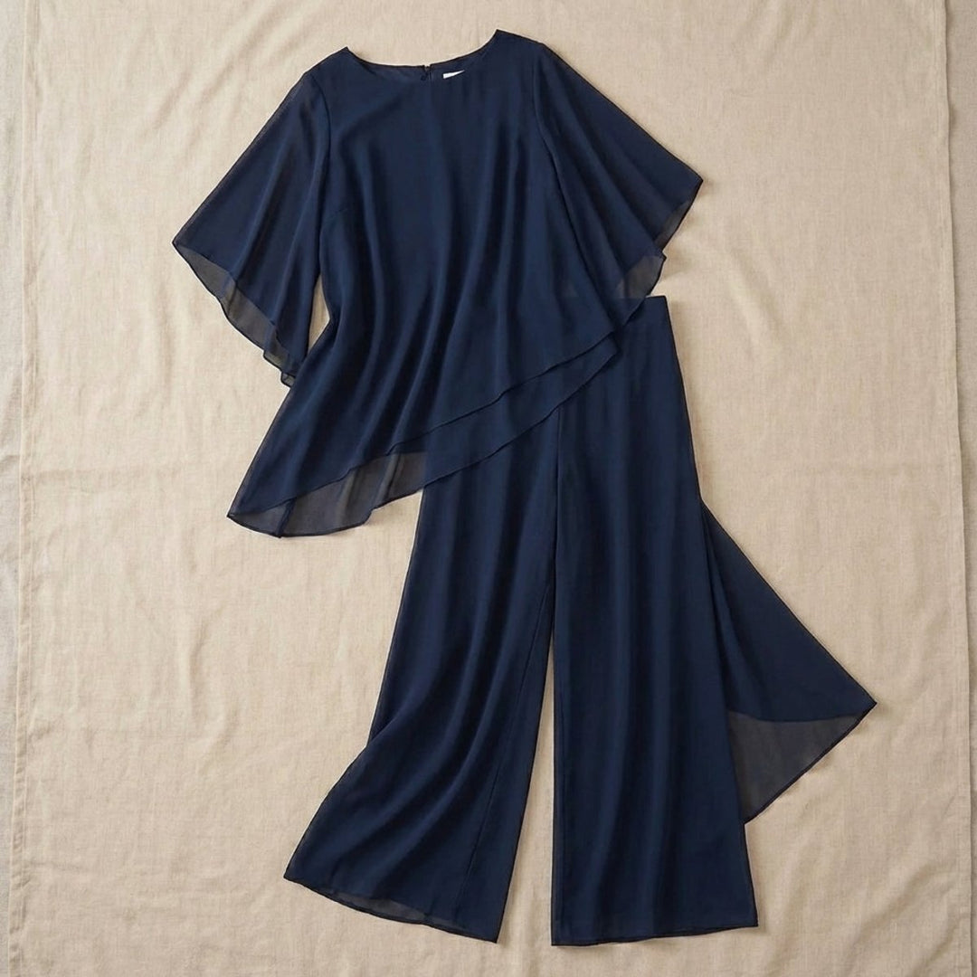 Dames Elegante Chiffon Gelaagde Broekpak Set