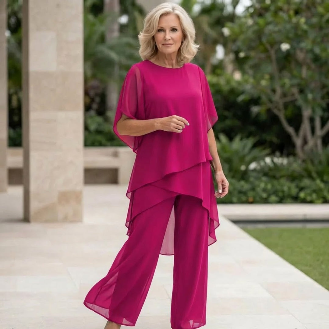 Dames Elegante Chiffon Gelaagde Broekpak Set - Lila