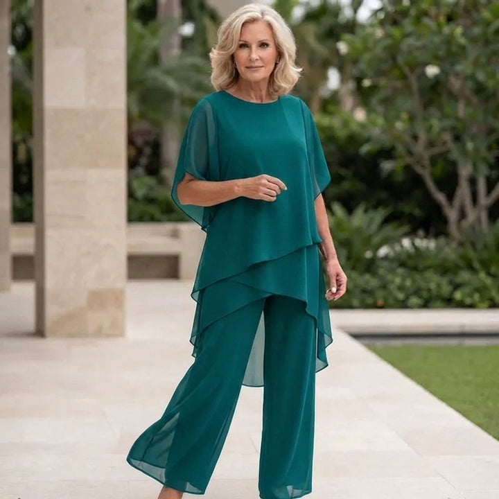 Dames Elegante Chiffon Gelaagde Broekpak Set - Turkoois