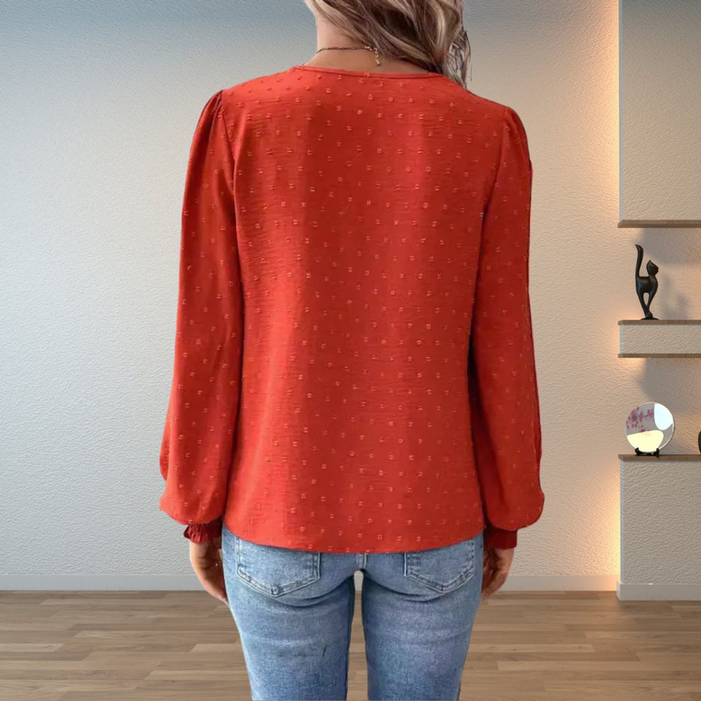 Dames Elegante Kanten V-hals Blouse Lange Mouwen