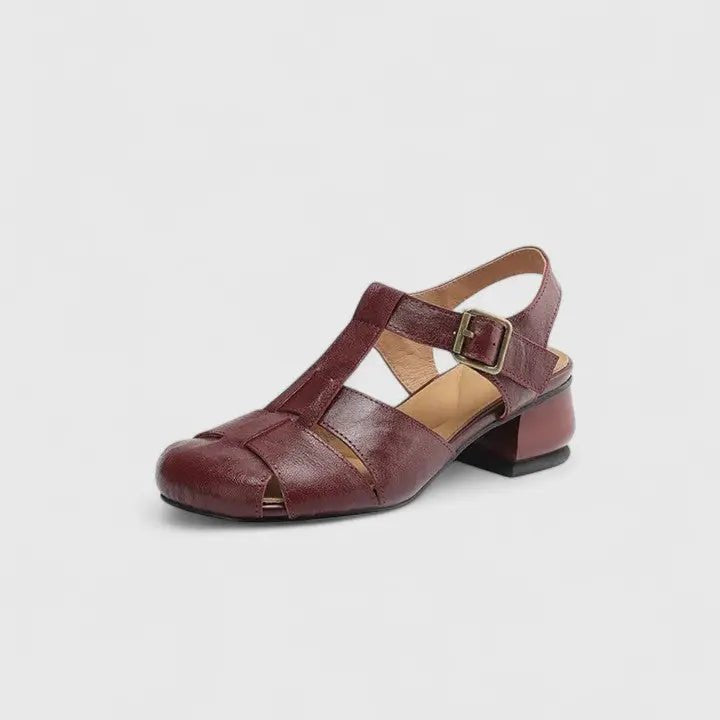 Dames Elegante Leren Blokhak Sandalen Vierkante Neus