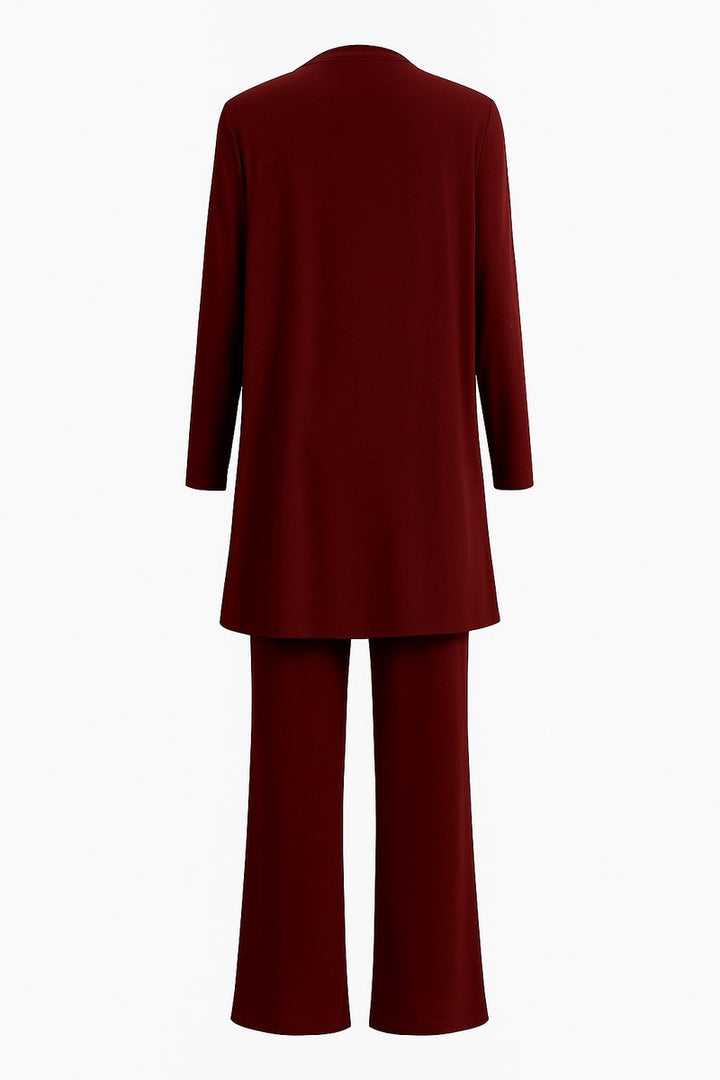 Dames Elegante Open Longline Cardigan Top Culotte Broek 3-delig Set