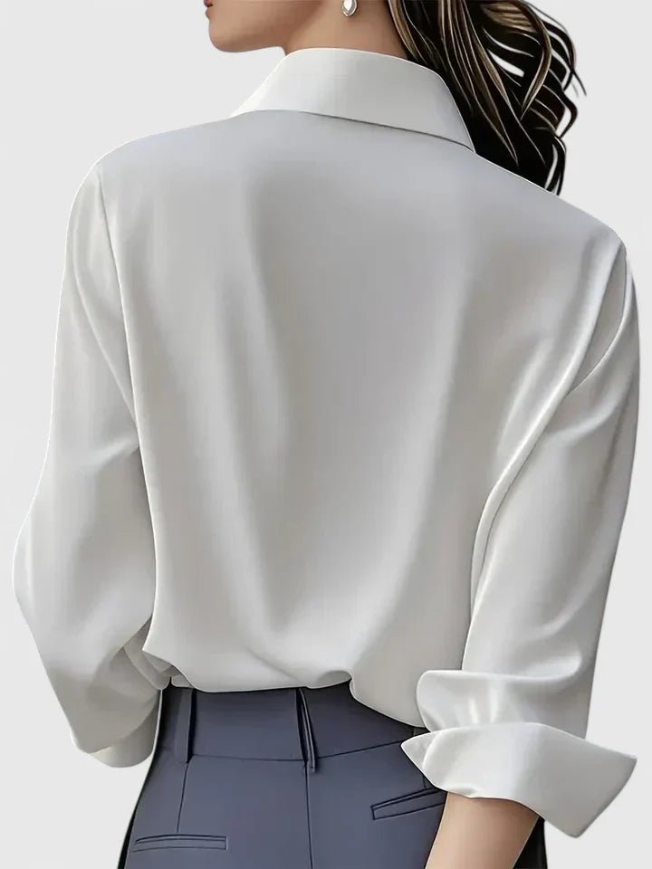 Dames Elegante Satijnen Blouse Verborgen Knoopsluiting Lange Mouwen