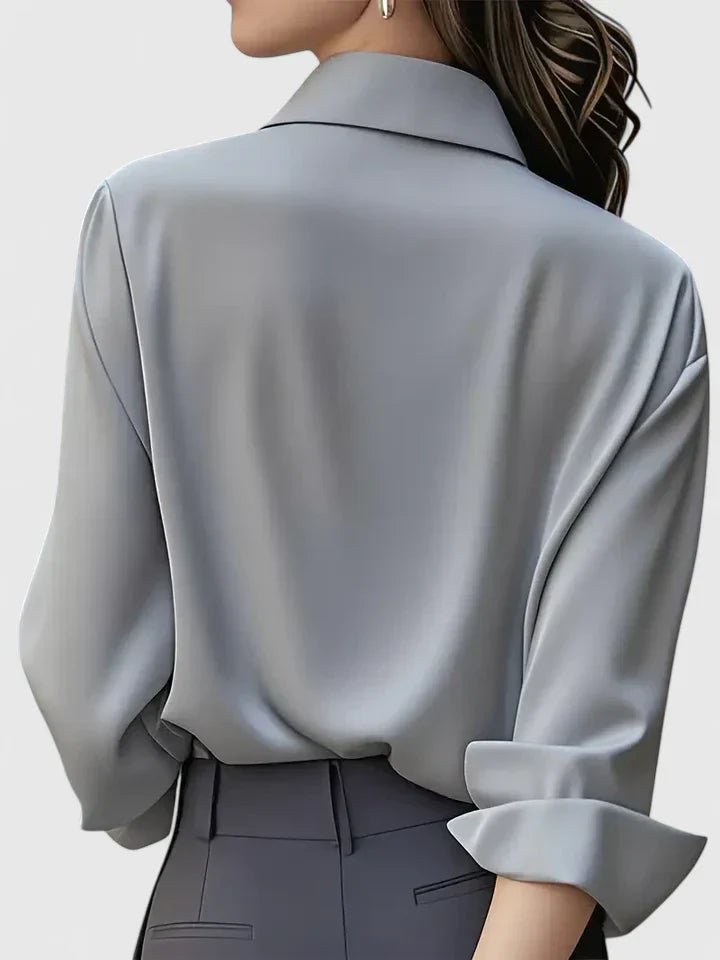 Dames Elegante Satijnen Blouse Verborgen Knoopsluiting Lange Mouwen