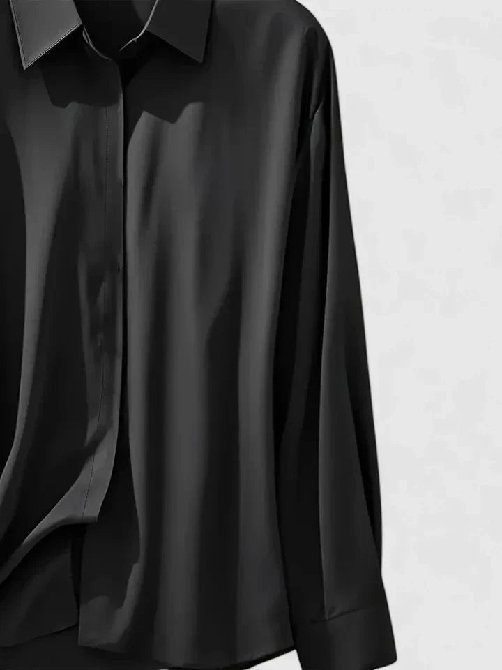 Dames Elegante Satijnen Blouse Verborgen Knoopsluiting Lange Mouwen