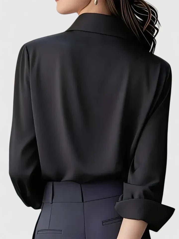 Dames Elegante Satijnen Blouse Verborgen Knoopsluiting Lange Mouwen