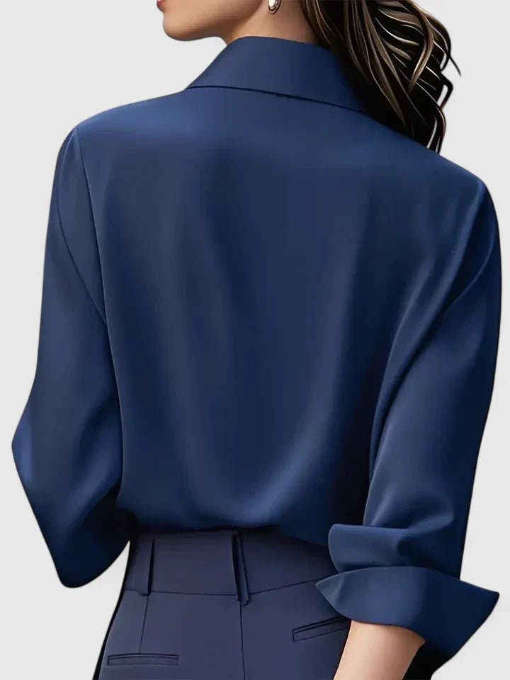 Dames Elegante Satijnen Blouse Verborgen Knoopsluiting Lange Mouwen
