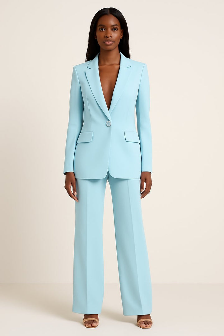 Dames Enkelknoops Wijdvallende Blazer Broekpak Set - Turkoois