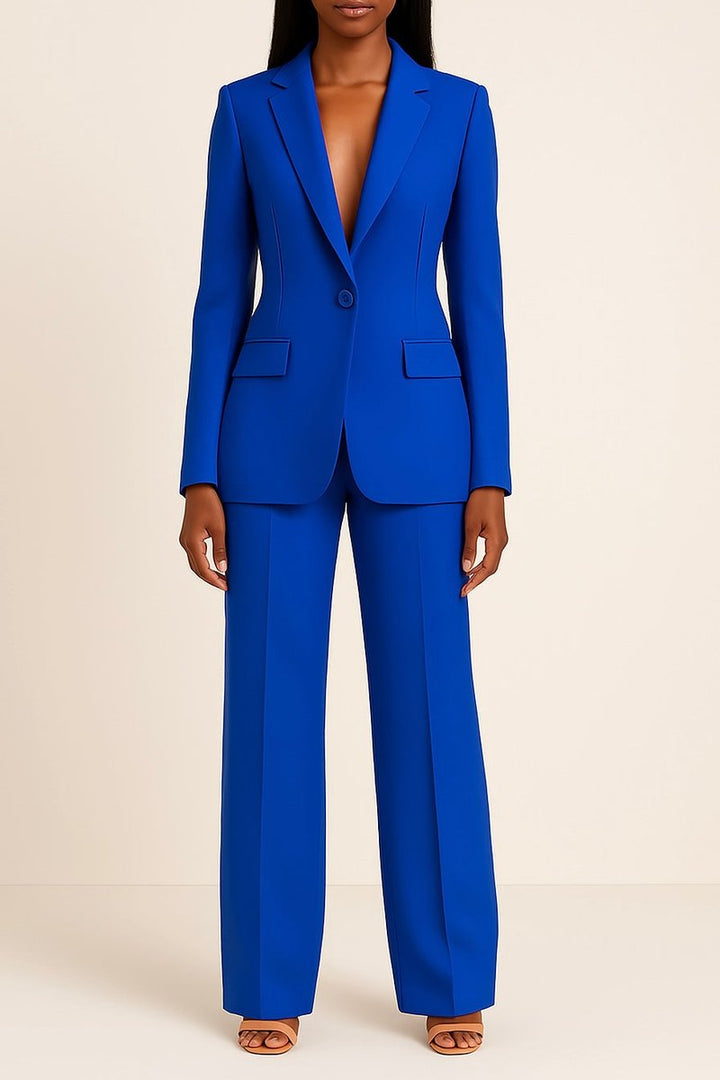 Dames Enkelknoops Wijdvallende Blazer Broekpak Set - Blauw