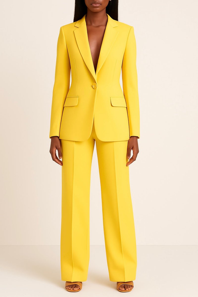 Dames Enkelknoops Wijdvallende Blazer Broekpak Set - Geel