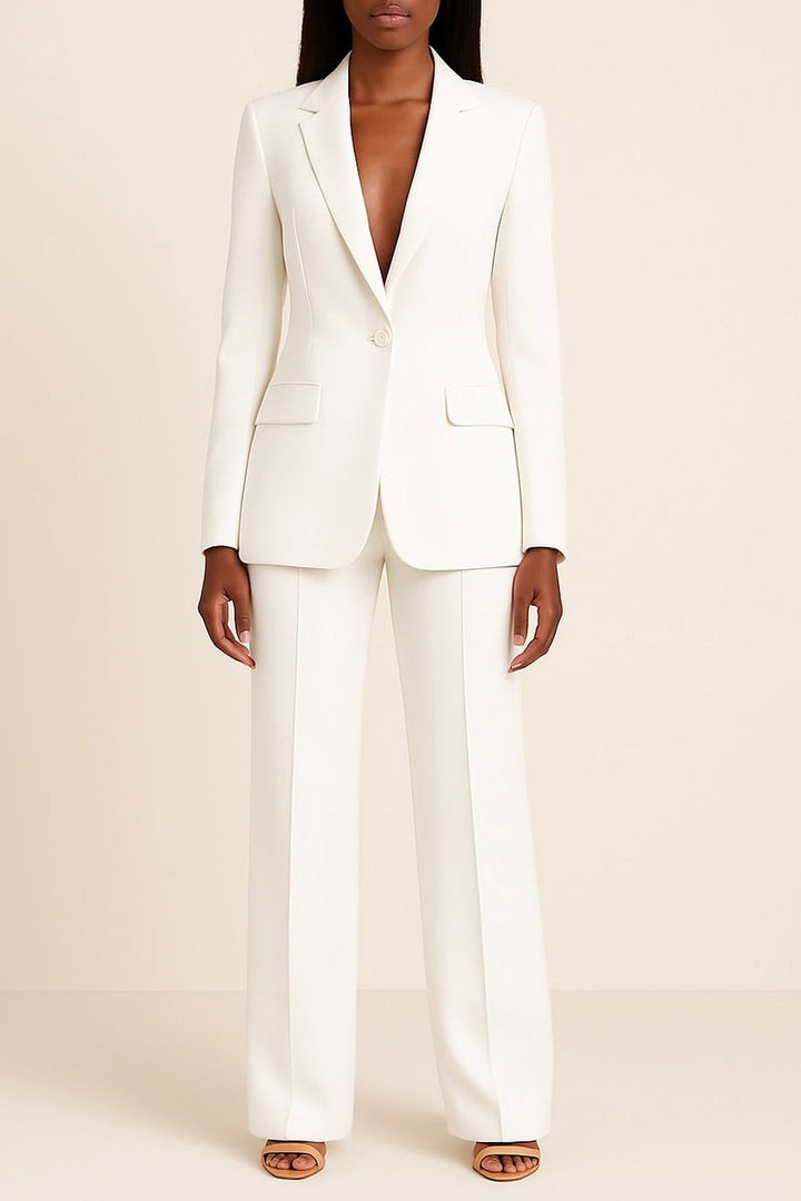Dames Enkelknoops Wijdvallende Blazer Broekpak Set - Wit