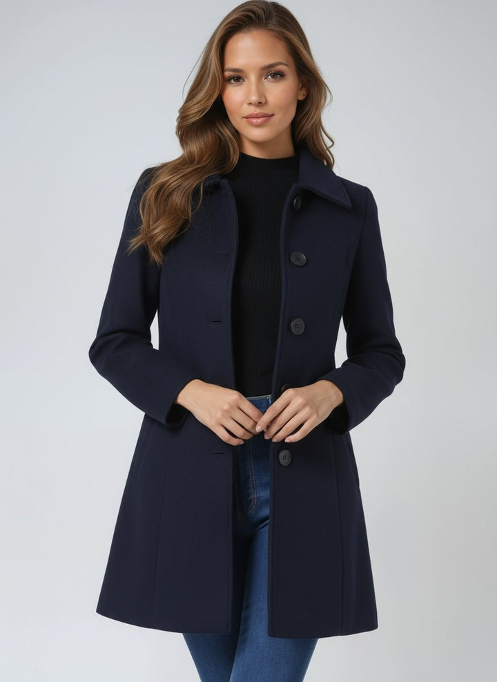 Dames Enkelrij Gestructureerde Winterjas Midi - Dark Blue