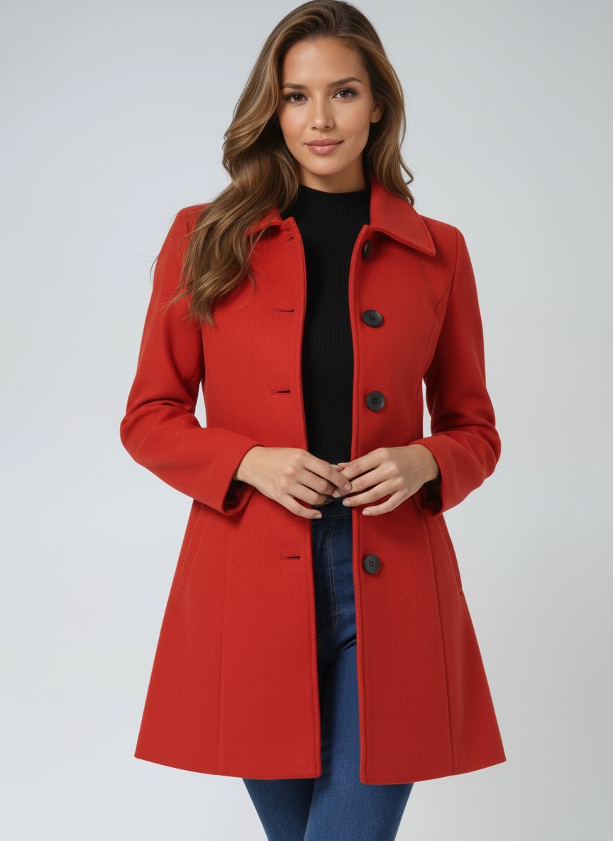 Dames Enkelrij Gestructureerde Winterjas Midi - Red