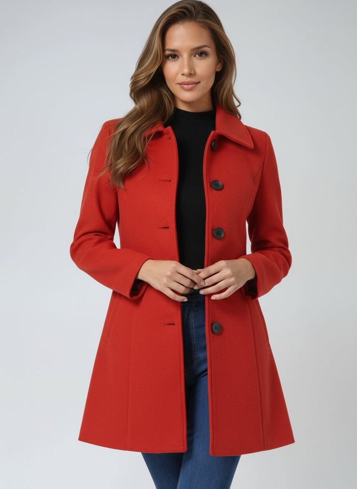 Dames Enkelrij Gestructureerde Winterjas Midi - Red