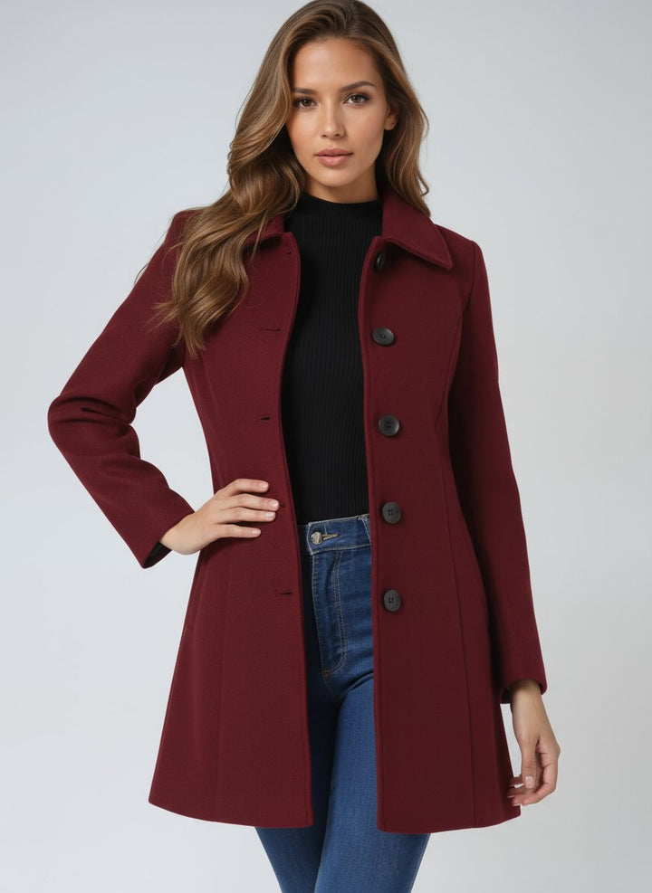 Dames Enkelrij Gestructureerde Winterjas Midi - Dark Red