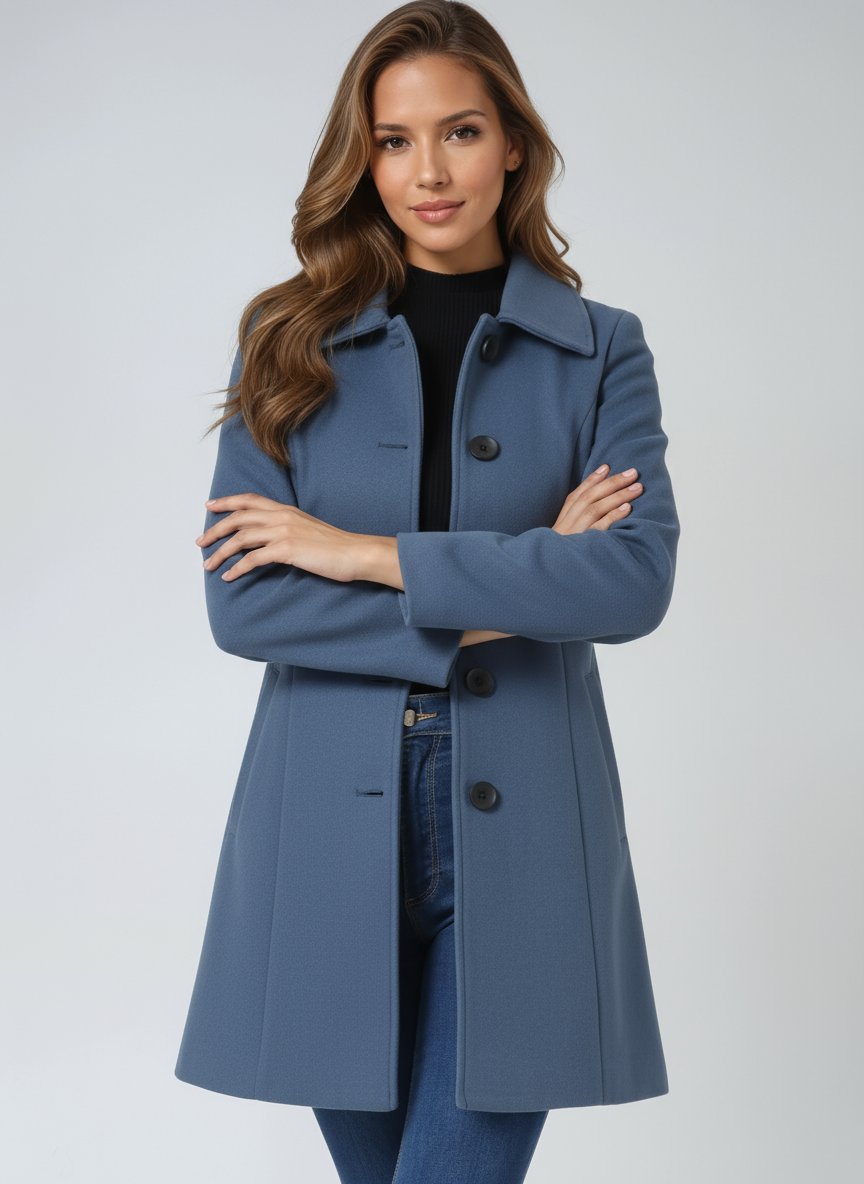 Dames Enkelrij Gestructureerde Winterjas Midi - Light Blue