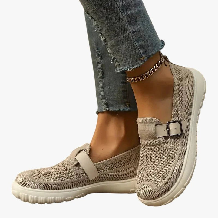 Dames Ergonomische Instapschoenen met Gespsluiting en Zoolondersteuning - Beige