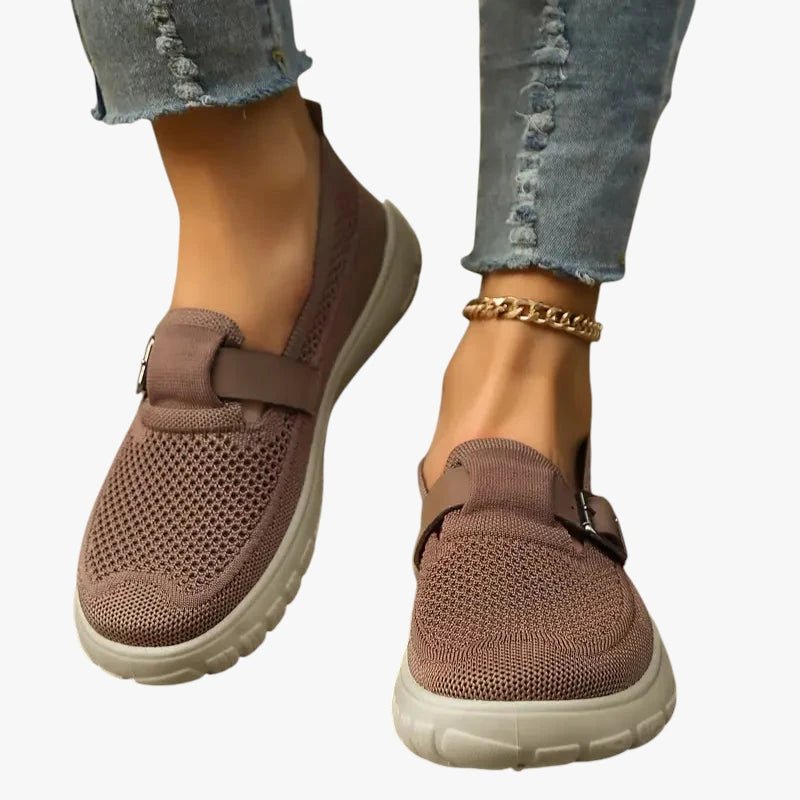 Dames Ergonomische Instapschoenen met Gespsluiting en Zoolondersteuning - Brun
