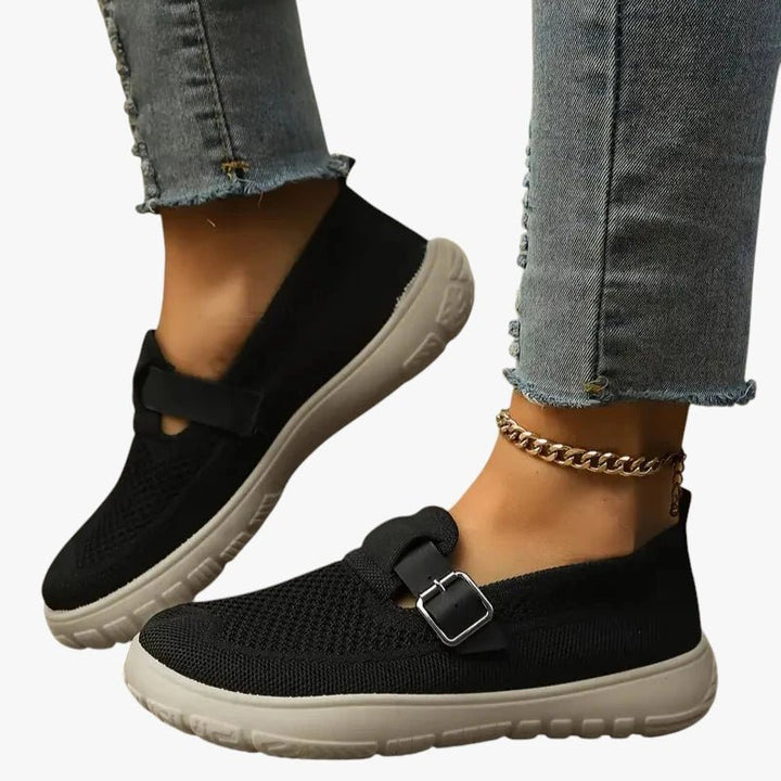 Dames Ergonomische Instapschoenen met Gespsluiting en Zoolondersteuning - Sort