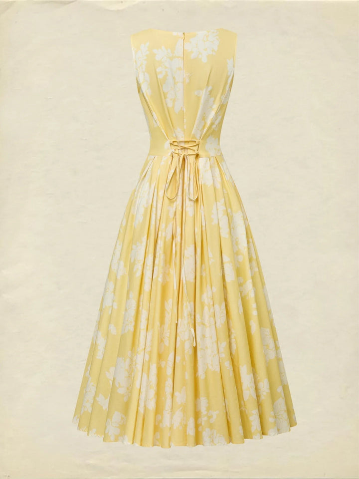 Dames Gebloemd Linnen Off-Shoulder Midi Jurk