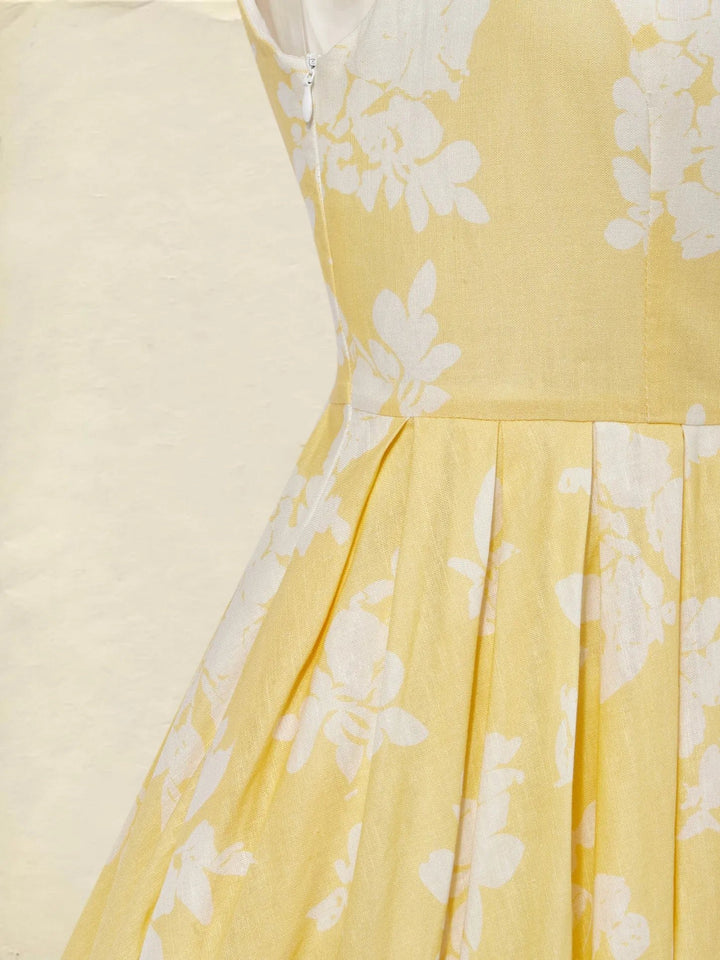 Dames Gebloemd Linnen Off-Shoulder Midi Jurk