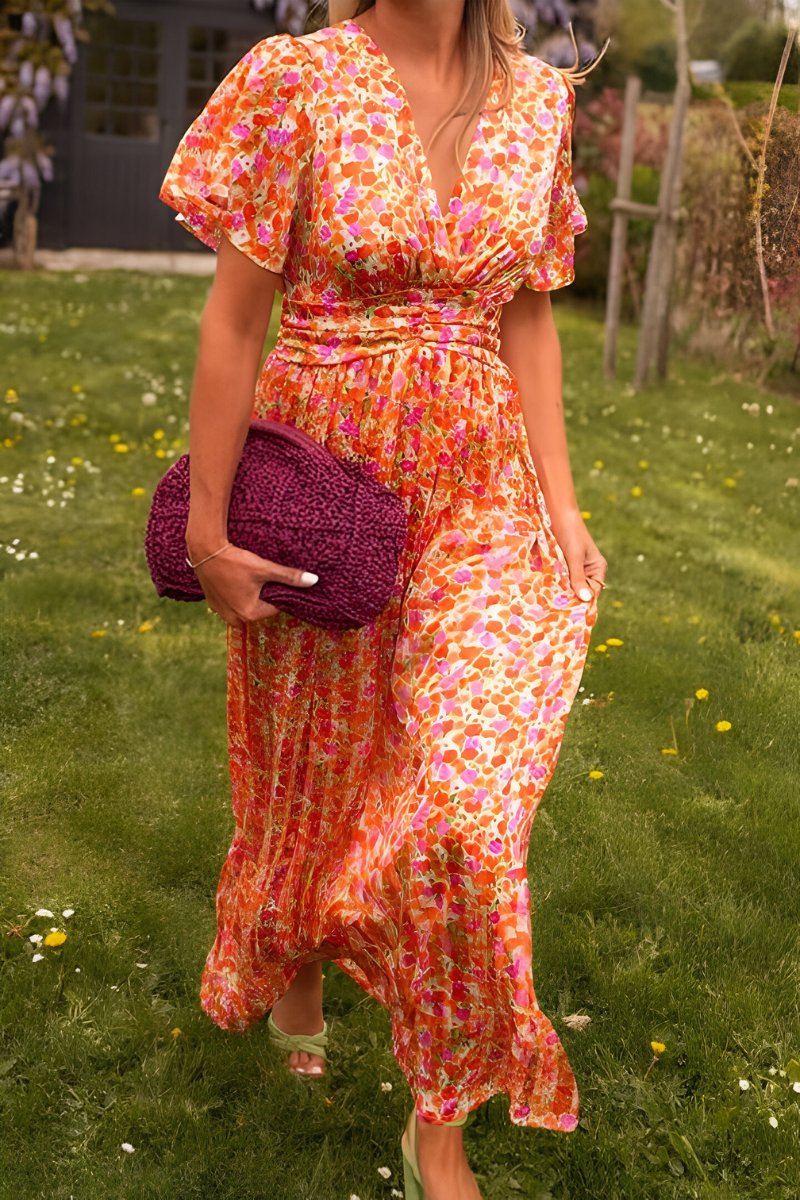Dames Gebloemde V-hals Maxi Zomerjurk