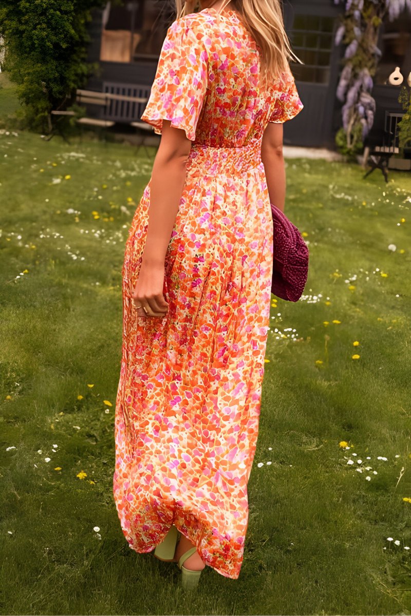 Dames Gebloemde V-hals Maxi Zomerjurk