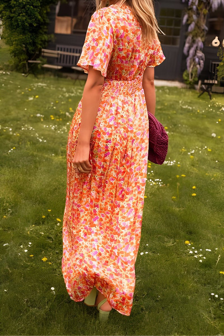 Dames Gebloemde V-hals Maxi Zomerjurk