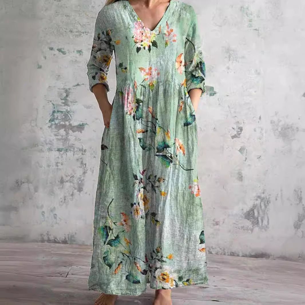 Dames Gebloemde V-hals Maxi Zomerjurk - Mintgroen