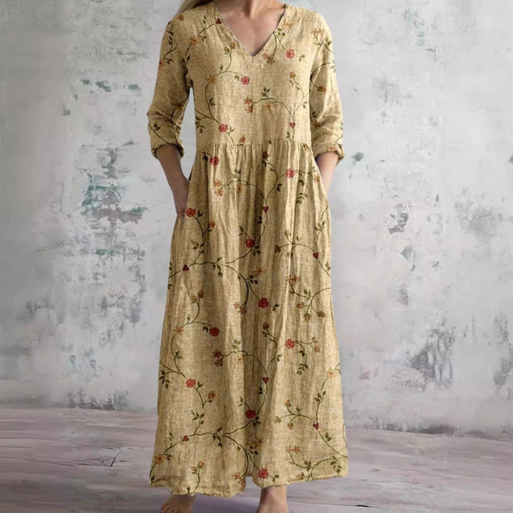 Dames Gebloemde V-hals Maxi Zomerjurk - Geel